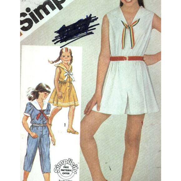 Simplicity 6002 Pattern Sundress Jumpsuit Girl 7 Sailor Vacation Sporty - Picture 1 of 7